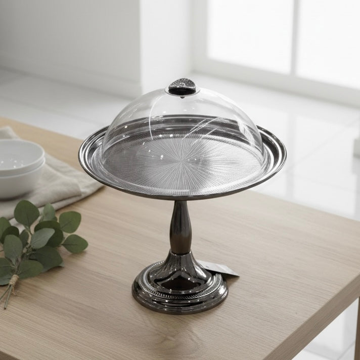 Cake Stand Round With Lid Chrome -(M) - Mawaeen