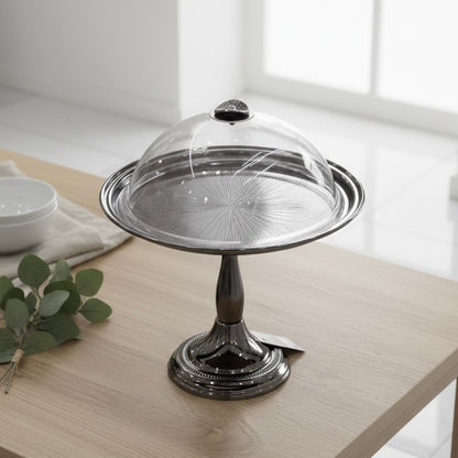 Cake Stand Round With Lid Chrome -(M) - Mawaeen