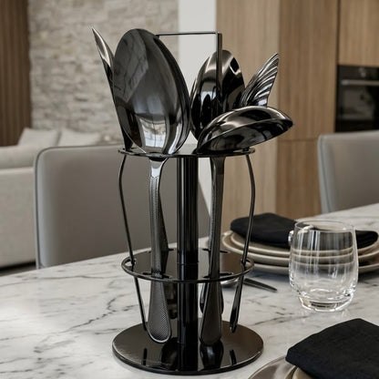 Alpen Berg Luxury Black Stainless Steel Serving & Hostess Set (6 Pcs) with Stand