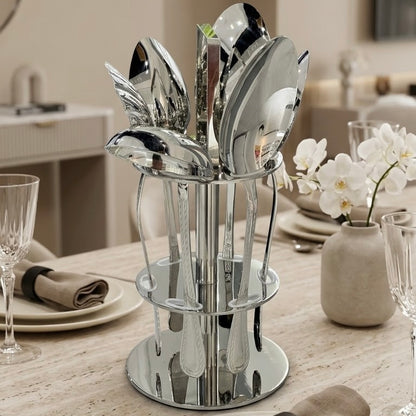 Alpen Berg Luxury Beaded Stainless Steel Serving & Hostess Set (6 Pcs) with Stand