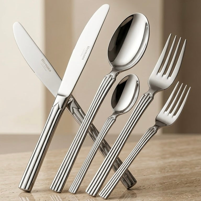 Alpen Berg Luxury Stainless Steel Cutlery Set (38 Pcs) with Stand – Ribbed Handle Design