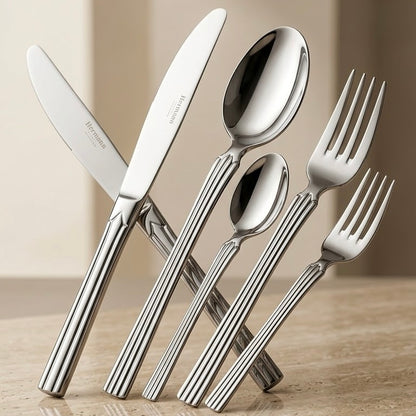 Alpen Berg Luxury Stainless Steel Cutlery Set (38 Pcs) with Stand – Ribbed Handle Design
