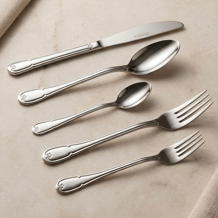 Alpen Berg Luxury Stainless Steel Cutlery Set (38 Pcs) with Stand – Classic Scalloped Handle Design