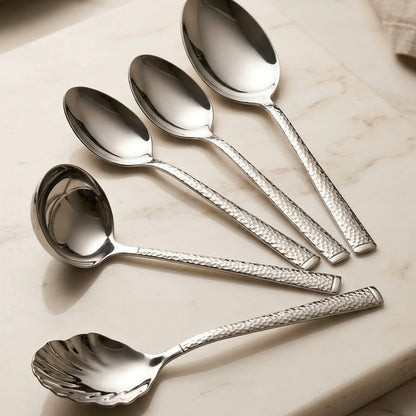 Alpen Berg Luxury Hammered Stainless Steel Serving & Hostess Set (6 Pcs) with Stand