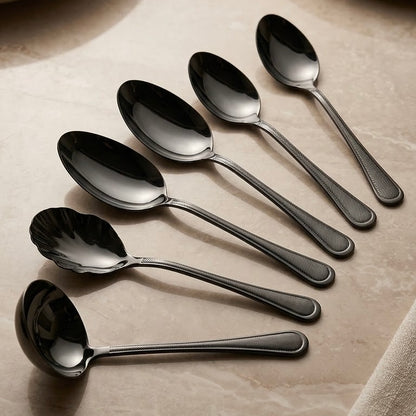 Alpen Berg Luxury Black Stainless Steel Serving & Hostess Set (6 Pcs) with Stand