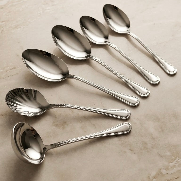 Alpen Berg Luxury Beaded Stainless Steel Serving & Hostess Set (6 Pcs) with Stand