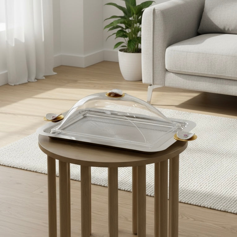 Covered Rest Cake & Candy Tray Silver- (L)