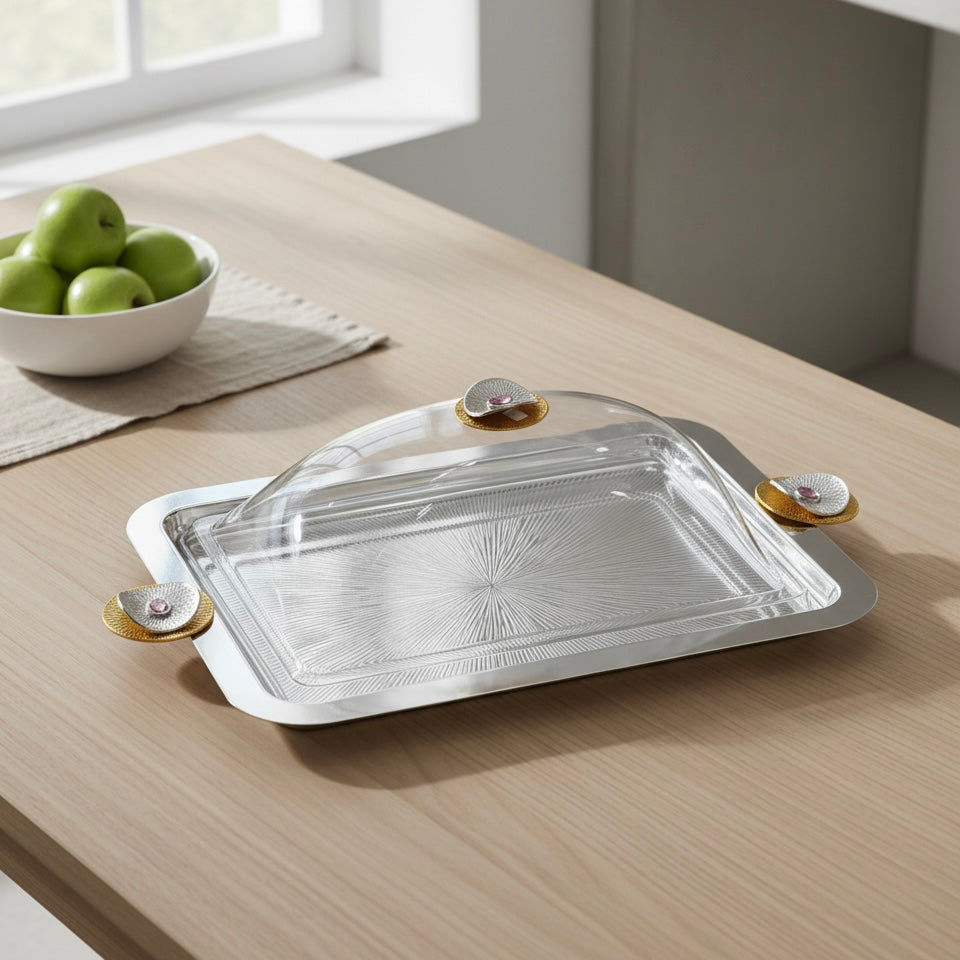 Covered Rest Cake & Candy Tray Silver- (L)