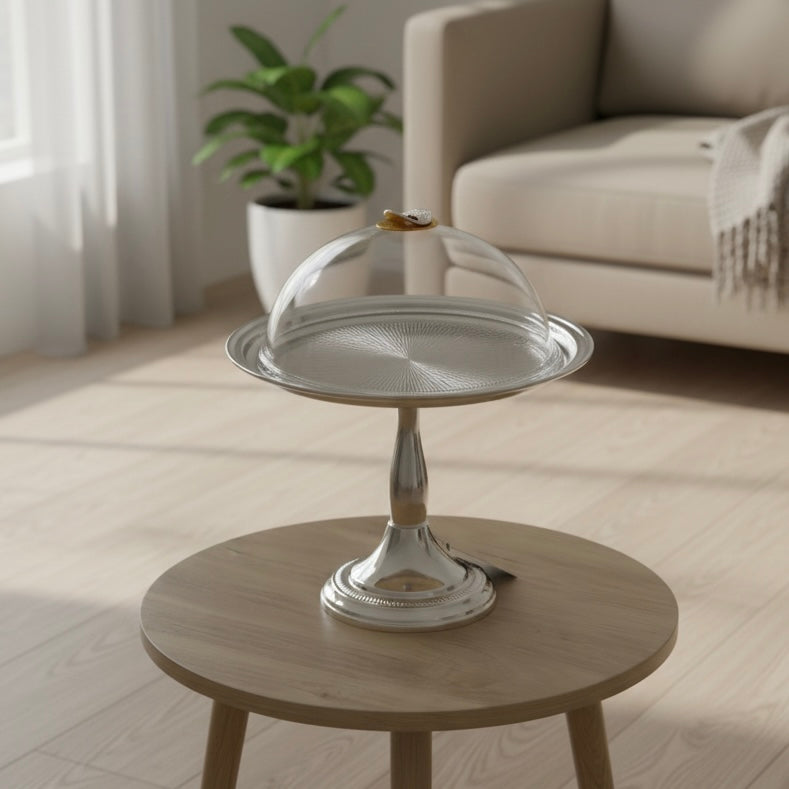 Cake Stand Round With Lid Silver (M)