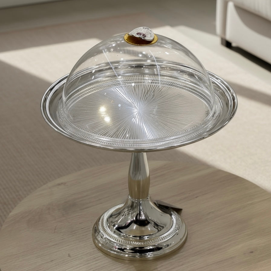 Cake Stand Round With Lid Silver (M)