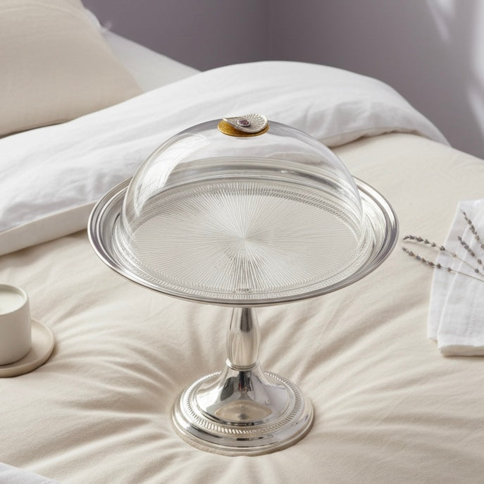 Cake Stand Round With Lid Silver (M)