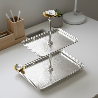 Luxury 2-Tier Serving Stand- Silver - Mawaeen