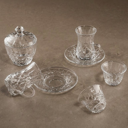 Complete Diamond-Patterned Glass Tea and Coffee Set with Sugar Bowl – 20 Pieces