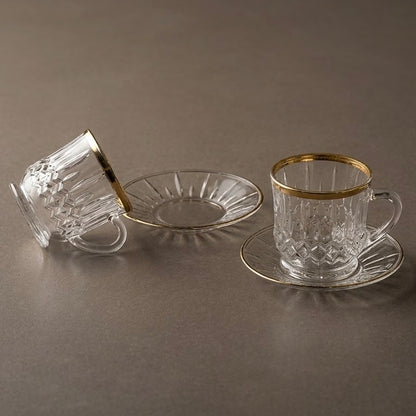Luxury Clear Glass Espresso & Coffee Mugs with Gold Edge – 6 Person Set