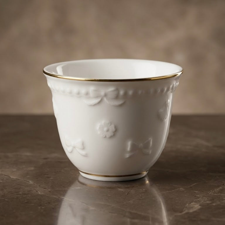 Embossed Porcelain Arabic Coffee Cup Set with Gold Trim (12 Pieces)