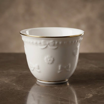 Embossed Porcelain Arabic Coffee Cup Set with Gold Trim (12 Pieces)
