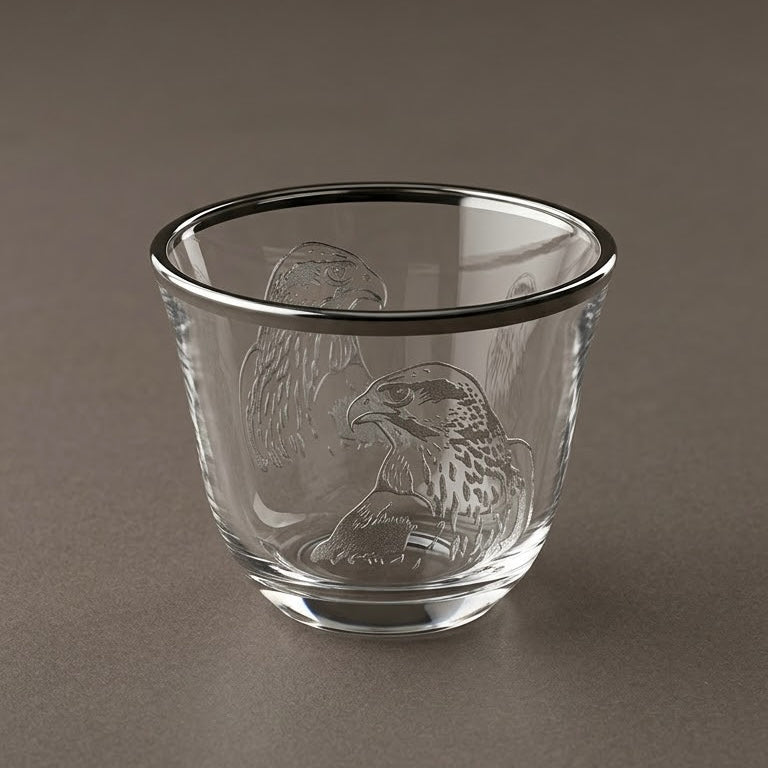 Falcon Motif Glass Arabic Coffee Cup Set with Silver Trim (6 Pieces)