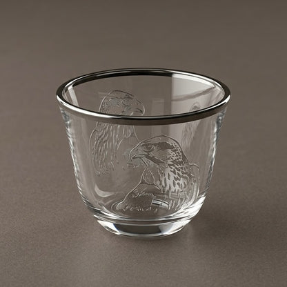 Falcon Motif Glass Arabic Coffee Cup Set with Silver Trim (6 Pieces)