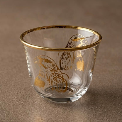 Falcon Motif Glass Arabic Coffee Cup Set with Gold Trim (6 Pieces)