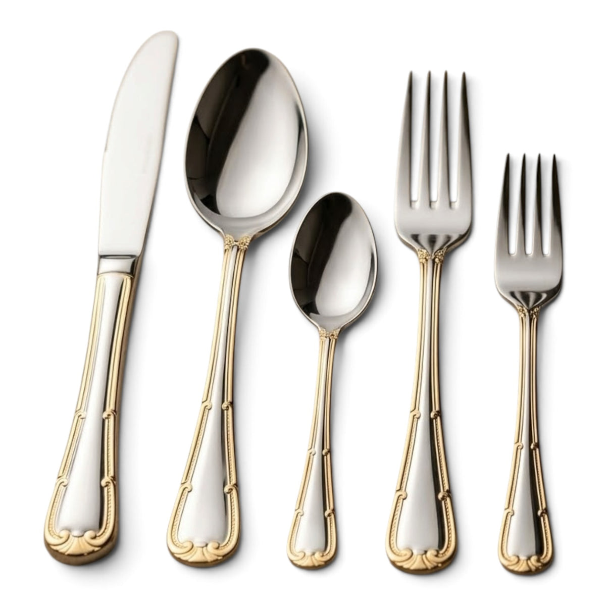 4000157413209Alpen Berg Premium 38-Piece Silverware Set with Display Stand – Silver with Gold Trim