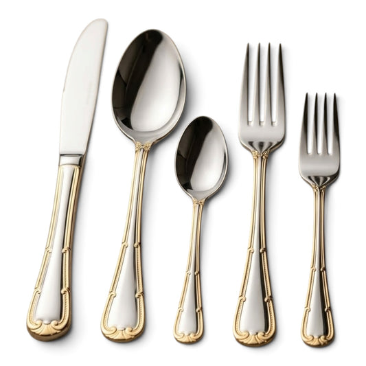 4000157413209Alpen Berg Premium 38-Piece Silverware Set with Display Stand – Silver with Gold Trim