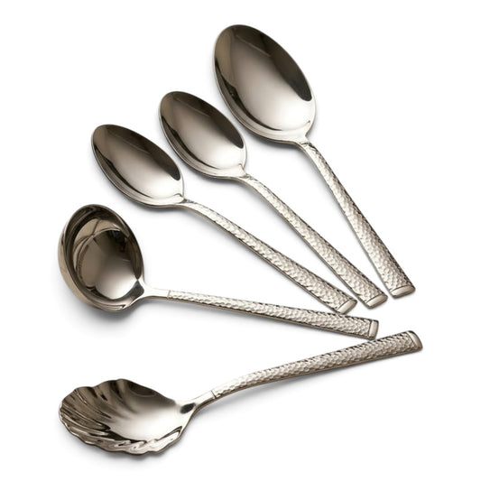 Alpen Berg Luxury Hammered Stainless Steel Serving & Hostess Set (6 Pcs) with Stand