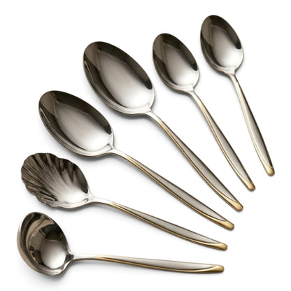 Alpen Berg Luxury Two-Tone Stainless Steel Serving & Hostess Set (6 Pcs) with Stand – Silver & Gold Trim