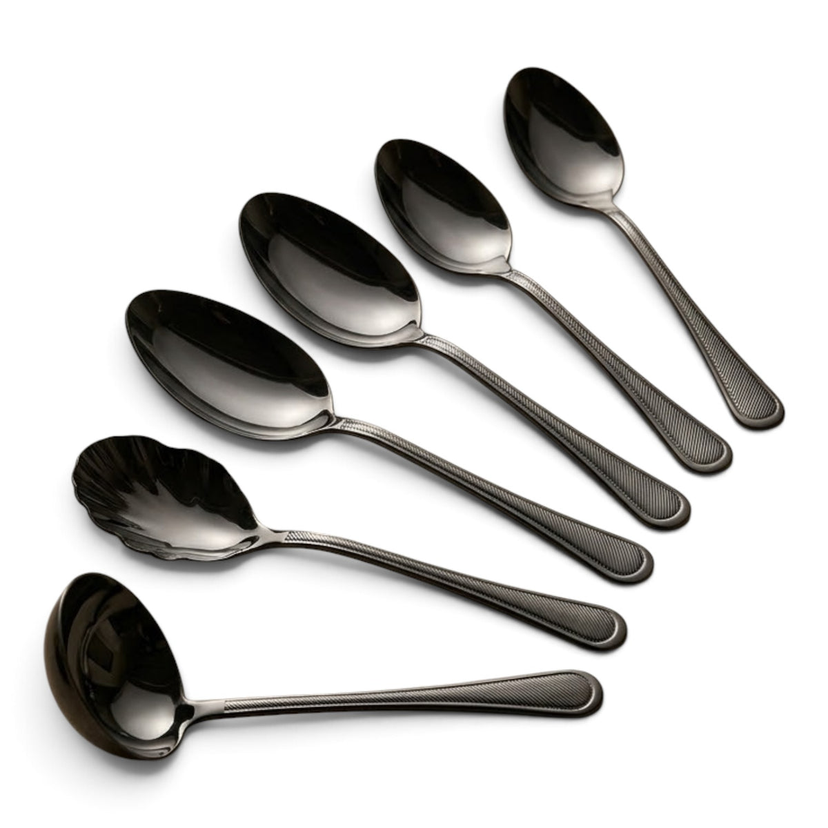 Alpen Berg Luxury Black Stainless Steel Serving & Hostess Set (6 Pcs) with Stand