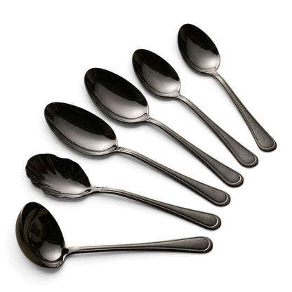 Alpen Berg Luxury Black Stainless Steel Serving & Hostess Set (6 Pcs) with Stand