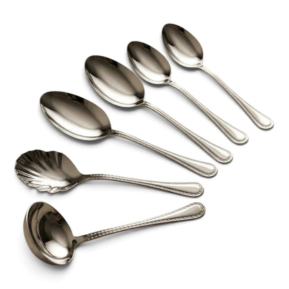 Alpen Berg Luxury Beaded Stainless Steel Serving & Hostess Set (6 Pcs) with Stand