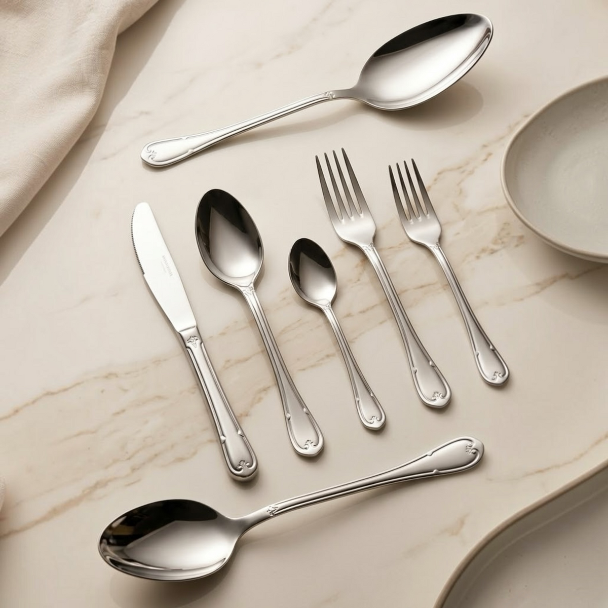 Alpen Berg Luxury Stainless Steel Cutlery Set (38 Pcs) with Stand – Classic Scalloped Handle Design