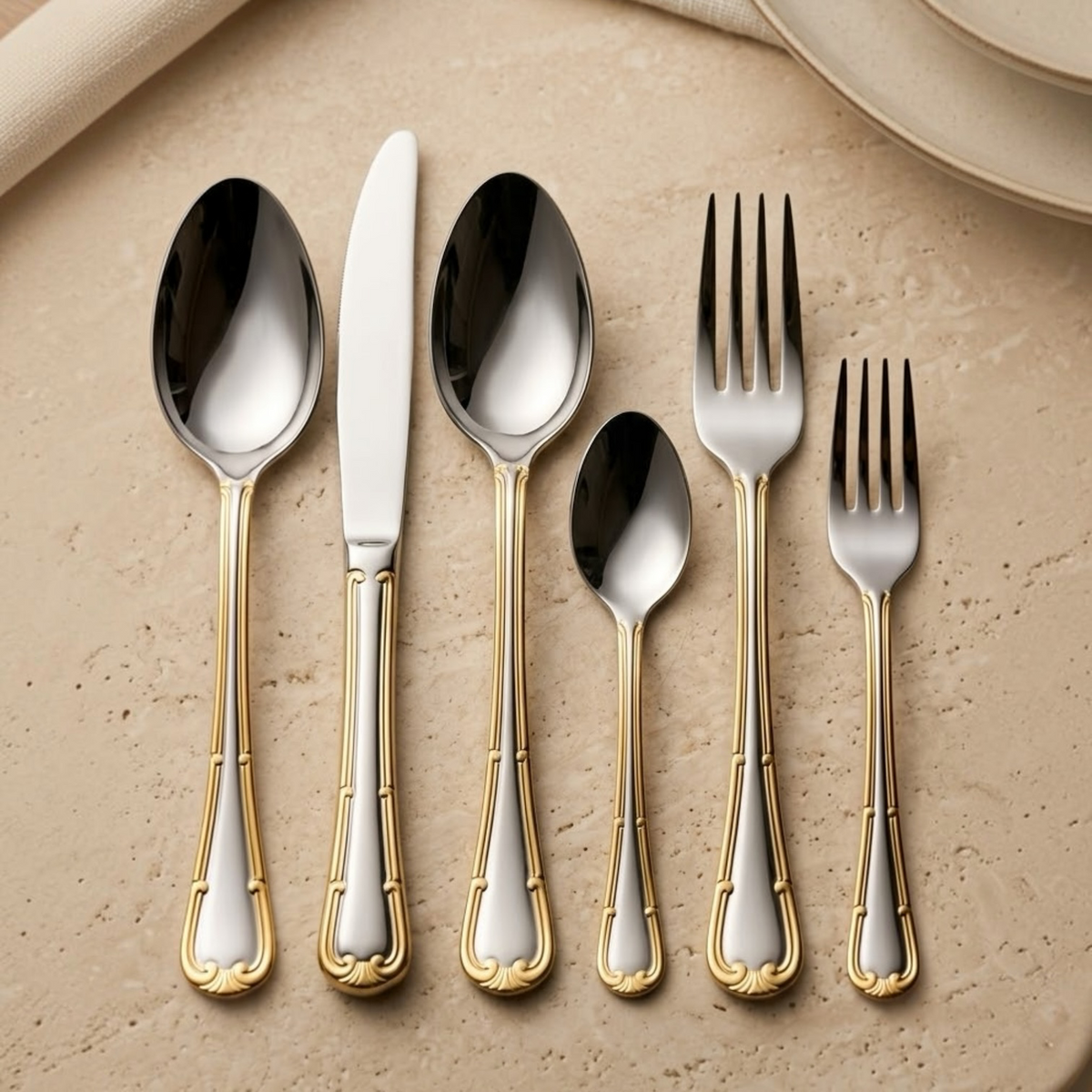 4000157413209Alpen Berg Premium 38-Piece Silverware Set with Display Stand – Silver with Gold Trim