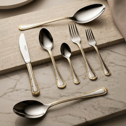 4000157413209Alpen Berg Premium 38-Piece Silverware Set with Display Stand – Silver with Gold Trim