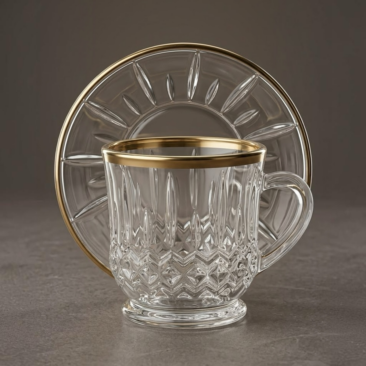 Luxury Clear Glass Espresso & Coffee Mugs with Gold Edge – 6 Person Set