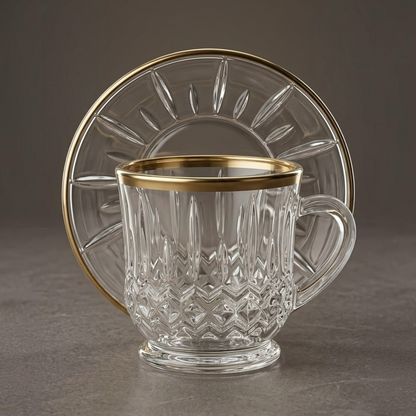 Luxury Clear Glass Espresso & Coffee Mugs with Gold Edge – 6 Person Set