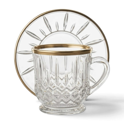 Luxury Clear Glass Espresso & Coffee Mugs with Gold Edge – 6 Person Set