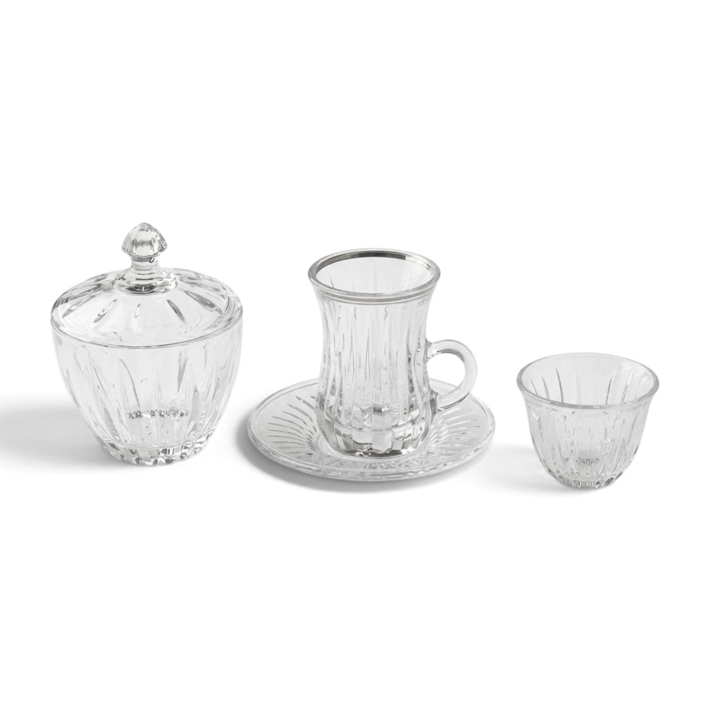 Complete Ribbed Glass Tea and Coffee Set with Sugar Bowl – 20 Pieces