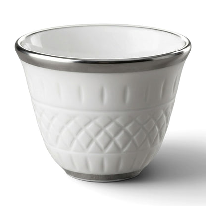 Luxury Relief-Patterned Porcelain Finjan with Silver Accents (12 Pcs)