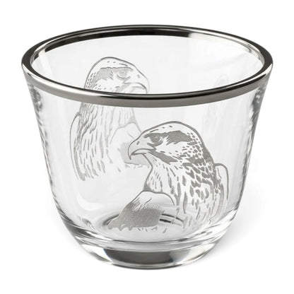 Falcon Motif Glass Arabic Coffee Cup Set with Silver Trim (6 Pieces)