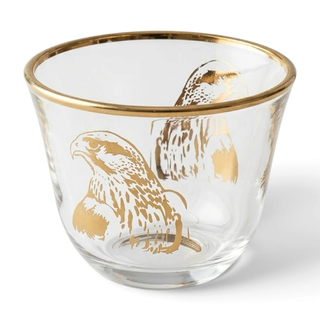 Falcon Motif Glass Arabic Coffee Cup Set with Gold Trim (6 Pieces)