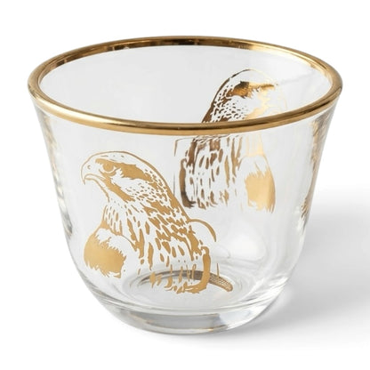 Falcon Motif Glass Arabic Coffee Cup Set with Gold Trim (6 Pieces)
