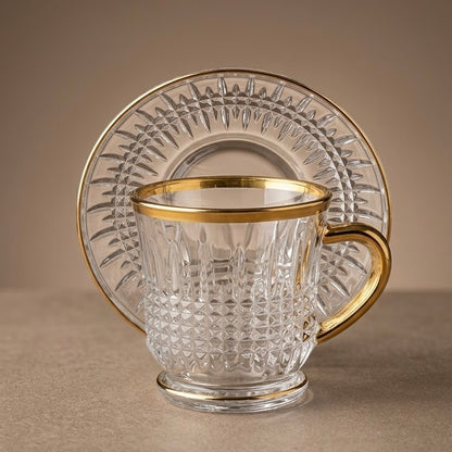 Luxury Relief-Patterned Glass Coffee Collection with Gilded Gold Accents (6-Person Set)