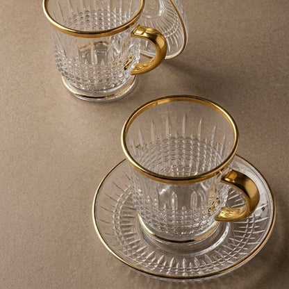 Luxury Relief-Patterned Glass Coffee Collection with Gilded Gold Accents (6-Person Set)