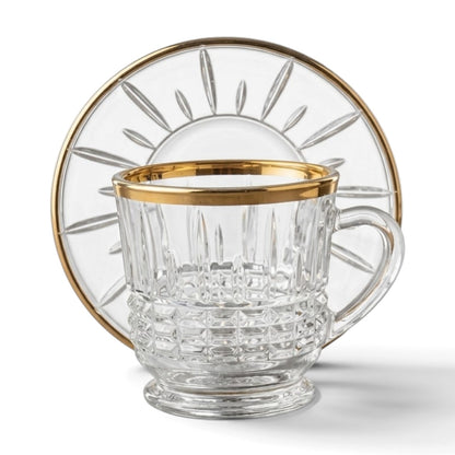 6-Piece Gold-Trimmed Crystal Coffee Cup and Saucer Set
