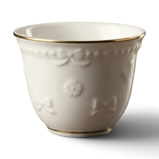 Embossed Porcelain Arabic Coffee Cup Set with Gold Trim (12 Pieces)