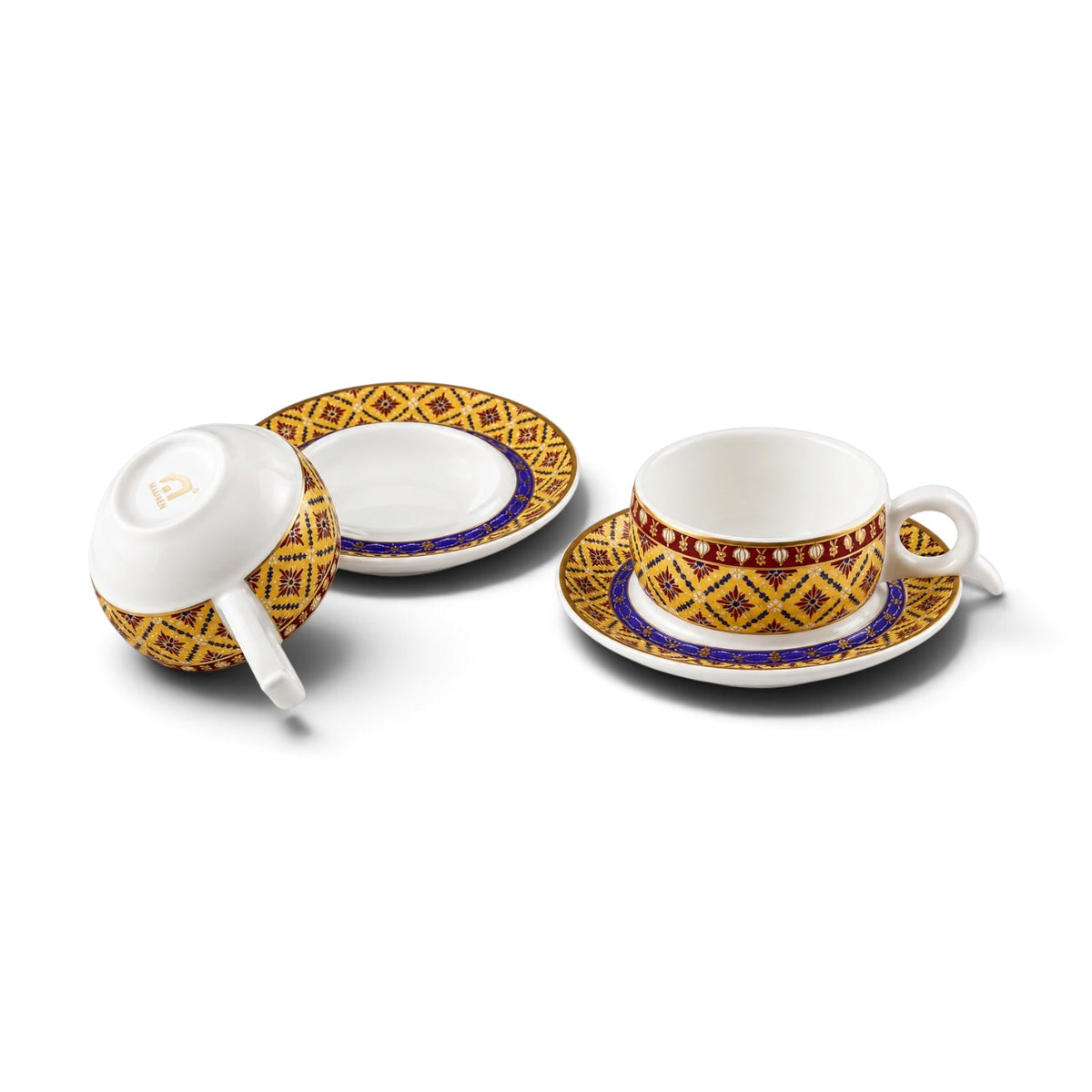 Thai Porcelain Coffee Cup and Saucer Set with Traditional Patterns (6-Person Set)