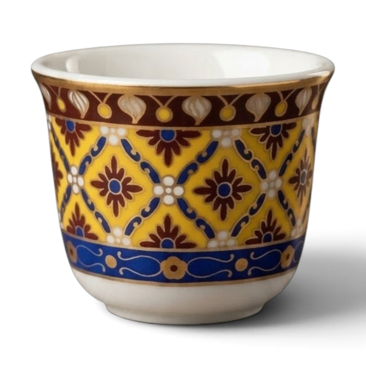 Thai Porcelain Arabic Coffee Cup Set with Traditional Patterns (12 Pieces / Finjans)