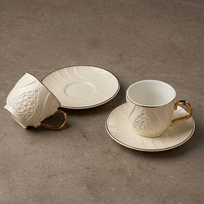 Rose Trim Porcelain Coffee Cup and Saucer Set (12 Pieces / 6-Person Set)