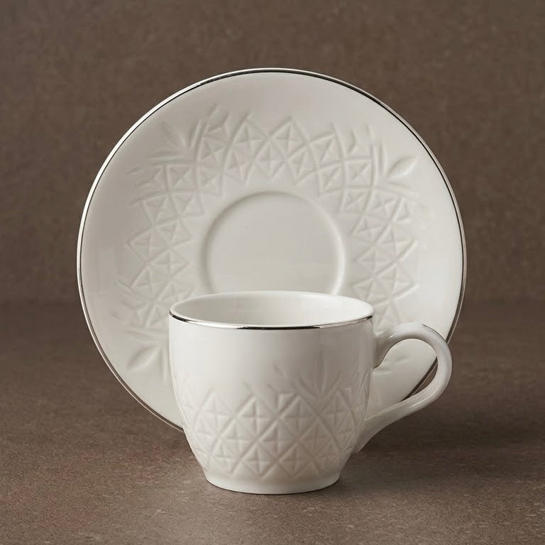 Fine Porcelain Espresso & Turkish Coffee Collection with Matching Saucers (6 Pieces)