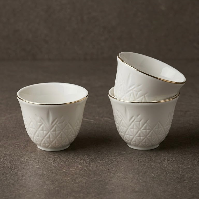 Royal Pineapple Relief Porcelain Arabic Coffee Cup Set with Gold Rims (12 Pcs)